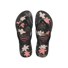 Sandália Havaianas Slim Organic Preto/Cinza/Rosa Bebê 39/40 Flores Coleção 1 Par