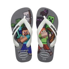 Sandália Havaianas Kids Minecraft Cinza Aço/Branco 23/24 Minecraft Coleção 1 Par