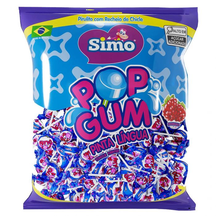 Pirulito Pop Gum Pinta Lingua Blue 500g - Caixa Com 18 Pacotes
