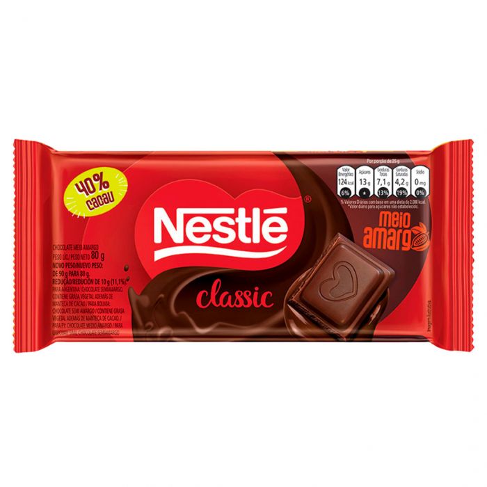 Choc Nestle Tablete Classic Meio Amargo 1x80g